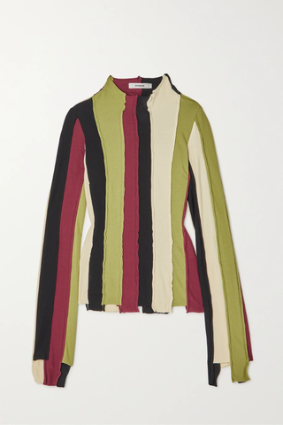 유럽직배송 INTERIOR The Locasia patchwork striped cotton-jersey top 43769801098119586