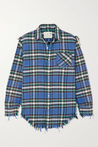유럽직배송 알13 R13 Oversized distressed checked cotton-flannel shirt 42247633208266174