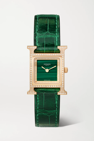 유럽직배송 HERMÈS TIMEPIECES Heure H 21mm small 18-karat rose gold, alligator, malachite and diamond watch 36856120585388398