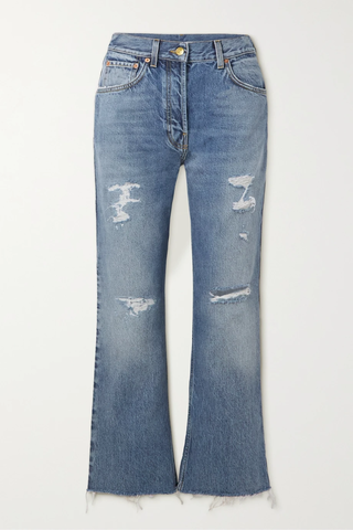 유럽직배송 구찌 청바지 GUCCI Love Parade cropped appliquéd distressed mid-rise straight-leg jeans 45666037504247879