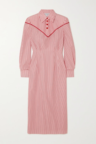 유럽직배송 ROWEN ROSE Button-detailed rope-trimmed striped cotton midi dress 1647597279062445