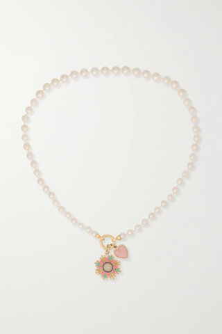 유럽직배송 STORROW 14-karat gold opal, diamond and enamel necklace 27086482323909363