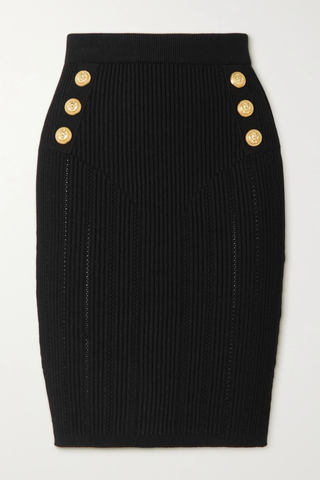 유럽직배송 발망 스커트 BALMAIN Button-embellished ribbed-knit skirt 38063312419791211