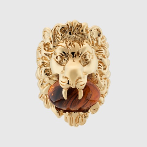 유럽직배송 구찌 반지 GUCCI Lion head ring with amber gemstone 702606JCF278064