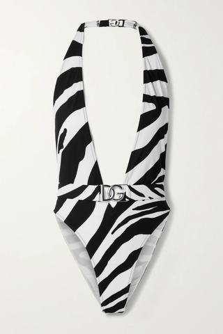 유럽직배송 돌체앤가바나 DOLCE &amp; GABBANA Belted zebra-print halterneck swimsuit 42247633207923539