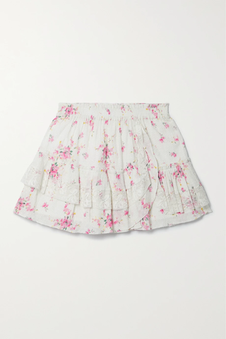 유럽직배송 러브샤크팬시 미니스커트 LOVESHACKFANCY Agnessa lace-trimmed floral-print Swiss-dot cotton-voile mini skirt 45666037505076424