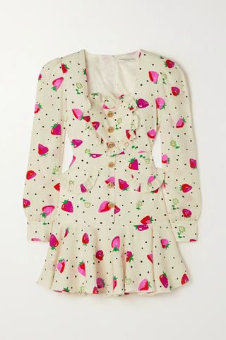 유럽직배송 알레산드라리치 미니원피스 ALESSANDRA RICH Button-embellished ruffled printed silk mini dress 1647597278312081