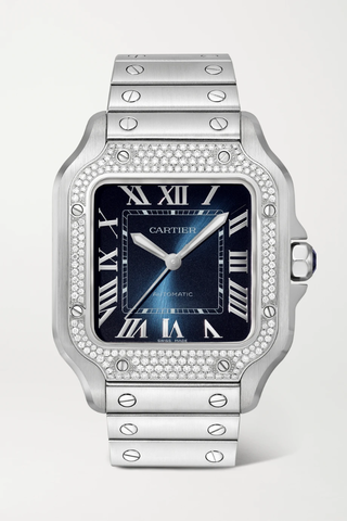 유럽직배송 까르띠에 CARTIER Santos de Cartier automatic 35.1mm stainless steel and diamond watch 1647597282484597