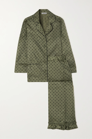 유럽직배송 바체바 파자마세트 BATSHEVA Ruffled polka-dot flocked satin-twill pajama set 1647597281922682