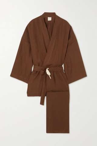 유럽직배송 DEIJI STUDIOS + NET SUSTAIN The 01 washed-linen robe and pants set 45666037505166421