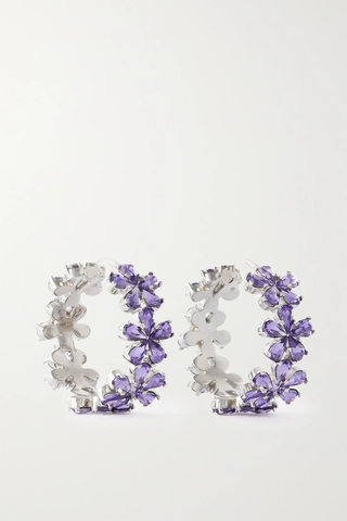 유럽직배송 아미나무아디 귀걸이 AMINA MUADDI Lily silver-tone crystal hoop earrings 42247633208365676