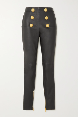 유럽직배송 발망 레깅스 BALMAIN Button-embellished leather leggings 38063312419790975