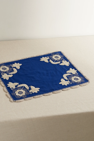 유럽직배송 SEA Manuela crochet-trimmed embroidered cotton placemat 1647597276105570