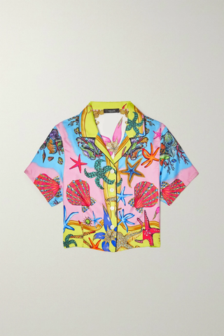 유럽직배송 베르사체 파자마셔츠 VERSACE Cropped printed silk-twill pajama shirt 45666037505006321