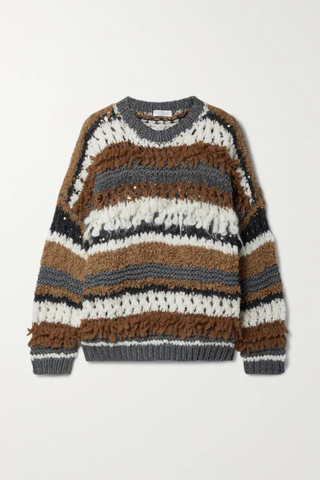 유럽직배송 브루넬로쿠치넬리 스웨터 BRUNELLO CUCINELLI Sequin-embellished striped open-knit sweater 46376663162454421