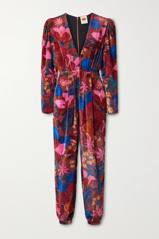 유럽직배송 팜리오 점프수트 FARM RIO Floral-print velvet jumpsuit 1647597278768483