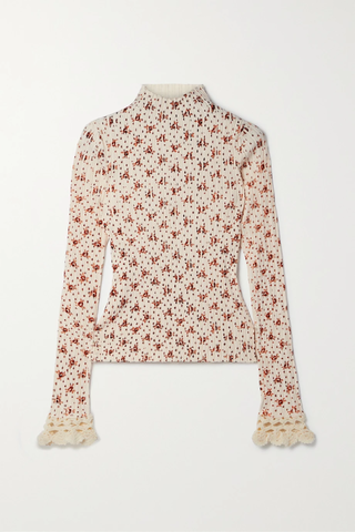 유럽직배송 SEA Wilma crochet-trimmed floral-print ribbed-knit sweater 1647597276914753