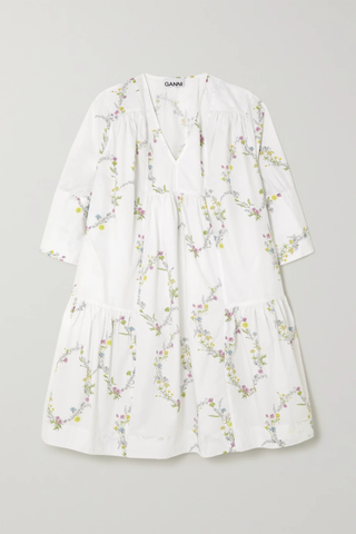 유럽직배송 가니 미니원피스 GANNI Tiered floral-print organic cotton-poplin mini dress 46376663162538079