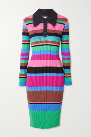 유럽직배송 앤더슨벨 원피스 ANDERSSON BELL Cutout faux fur-trimmed striped ribbed-knit dress 1647597286299487