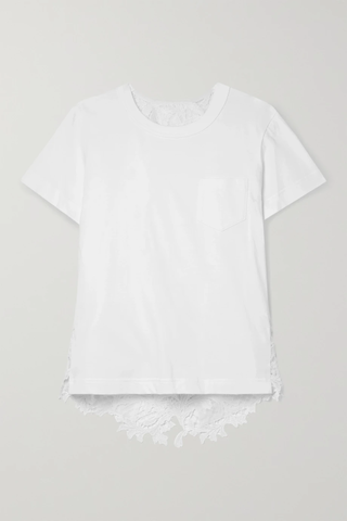 유럽직배송 사카이 티셔츠 SACAI Cotton-jersey and corded lace T-shirt 42247633209245538