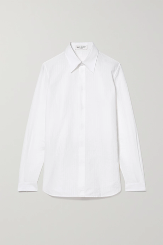 유럽직배송 생로랑 셔츠 SAINT LAURENT Striped cotton and mulberry silk-blend jacquard shirt 1647597276902723