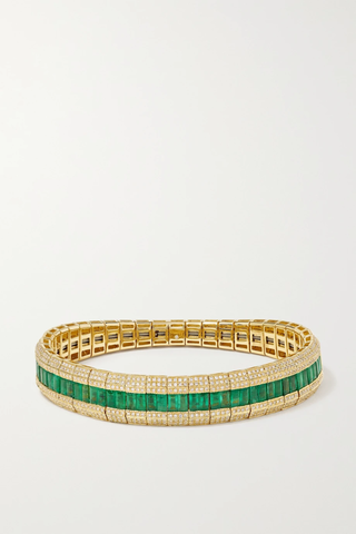 유럽직배송 SHAY 18-karat gold, emerald and diamond stretch bracelet 36856120585551883
