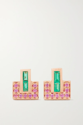 유럽직배송 EMILY P. WHEELER + NET SUSTAIN Signature E 18-karat recycled rose gold, emerald and sapphire earrings 46376663162654233
