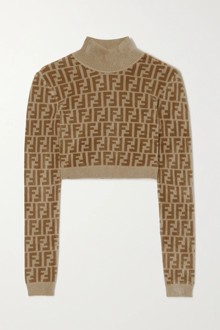 유럽직배송 펜디 스웨터 FENDI Printed stretch-velvet cropped turtleneck sweater 1647597276332417