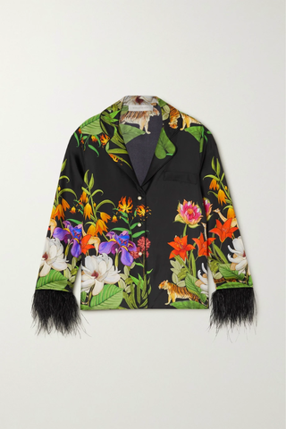유럽직배송 보르고드노르 셔츠 BORGO DE NOR Eden feather-trimmed floral-print silk-twill shirt 1647597289250215