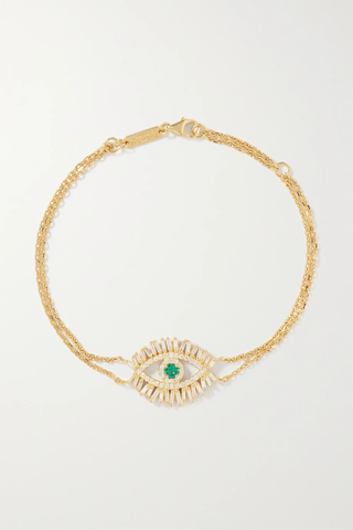 유럽직배송 수잔케일런 팔찌 SUZANNE KALAN Evil Eye 18-karat gold, diamond and emerald bracelet 1647597286322484