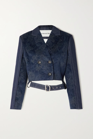 유럽직배송 앤더슨벨 데님자켓 ANDERSSON BELL Nessy cropped belted cutout cotton-velvet jacquard and denim jacket 1647597283987735