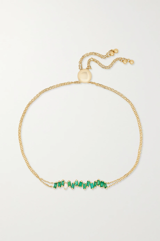 유럽직배송 수잔케일런 팔찌 SUZANNE KALAN Willow Bar 18-karat gold, emerald and diamond bracelet 1647597288833949