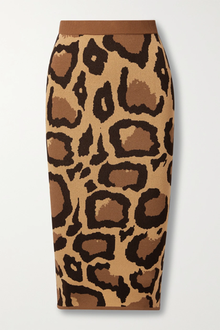 유럽직배송 SERGIO HUDSON Leopard-print stretch-crepe midi skirt 45666037504907701