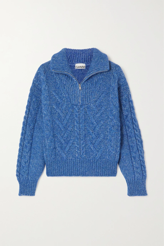 유럽직배송 가니 스웨터 GANNI Cable-knit organic cotton-blend half-zip sweater 1647597279096473