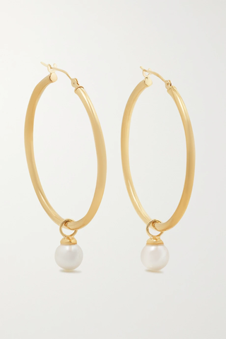 유럽직배송 마테오 귀걸이 MATEO Large 14-karat gold pearl hoop earrings 1647597283747073