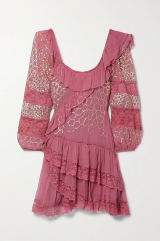 유럽직배송 러브샤크팬시 미니원피스 LOVESHACKFANCY Lace-trimmed sequin-embellished crepon mini dress 45666037505054885