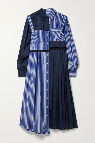 유럽직배송 사카이 원피스 SACAI Asymmetric paneled striped cotton-poplin, satin and chiffon shirt dress 42247633209245554