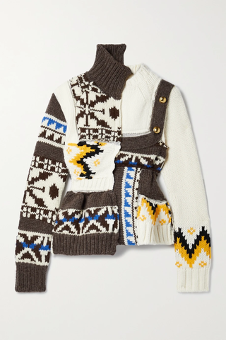 유럽직배송 사카이 스웨터 SACAI Paneled embellished mesh-trimmed wool-blend turtleneck sweater 42247633209245563