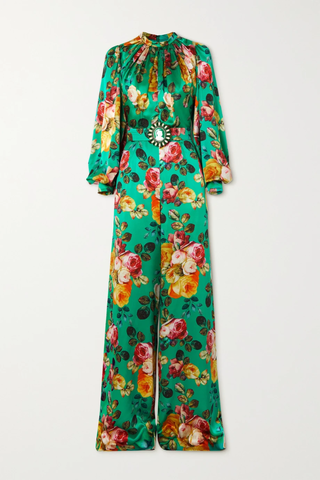 유럽직배송 앤드류지엔 점프수트 ANDREW GN Belted floral-print silk-satin jumpsuit 45666037504881817