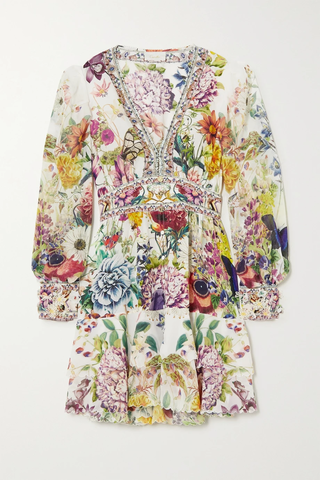 유럽직배송 카밀라 미니원피스 CAMILLA Appliquéd tiered floral-print silk crepe de chine mini dress 46376663162566083
