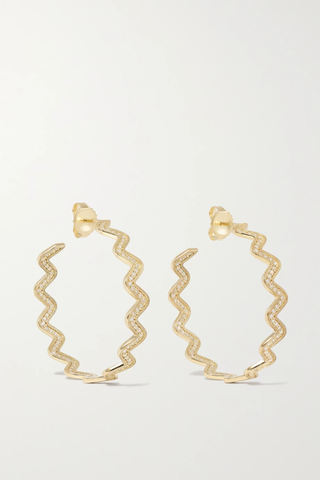 유럽직배송 시드니에반 귀걸이 SYDNEY EVAN Large Wavy 14-karat gold diamond hoop earrings 1647597283671036