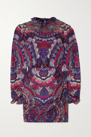 유럽직배송 살로니 미니원피스 SALONI Rina-B ruffled printed silk-jacquard mini dress 46376663162559723