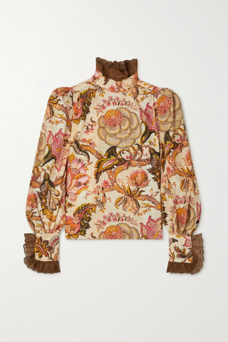 유럽직배송 ANNA MASON Margot lace-trimmed floral-print cotton-poplin blouse 46376663162785615