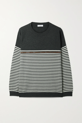 유럽직배송 브루넬로쿠치넬리 스웨터 BRUNELLO CUCINELLI Bead-embellished striped wool, cashmere and silk-blend sweater 1647597279389121