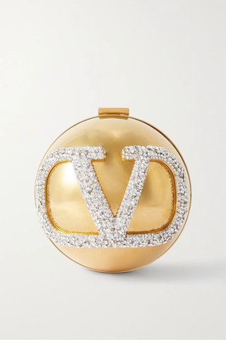 유럽직배송 발렌티노 클러치 VALENTINO Valentino Garavani VLOGO crystal-embellished gold-tone clutch 46376663162442203