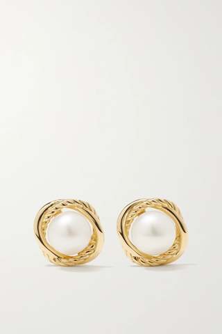 유럽직배송 데이비드율만 귀걸이 DAVID YURMAN Crossover Infinity 18-karat gold pearl earrings 1647597283871413