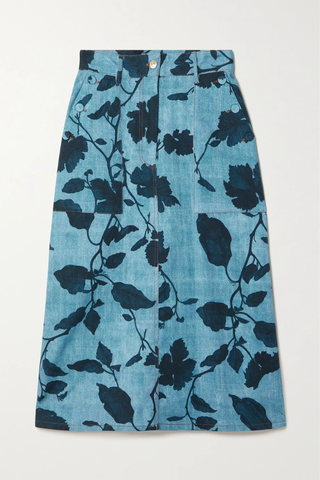 유럽직배송 에르뎀 스커트 ERDEM Artie leaf-print cotton-blend denim midi skirt 42247633207844908