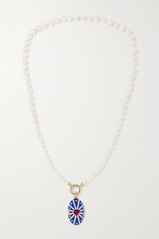 유럽직배송 STORROW Eleanor 14-karat gold, enamel, pearl and garnet necklace 27086482323909269