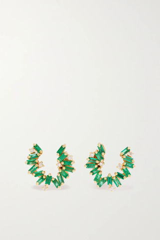 유럽직배송 수잔케일런 귀걸이 SUZANNE KALAN 18-karat gold, emerald and diamond hoop earrings 1647597288833967