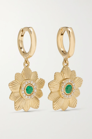 유럽직배송 일레아나마크리 귀걸이 ILEANA MAKRI Pleated Flower 18-karat gold emerald hoop earrings 1647597282728206